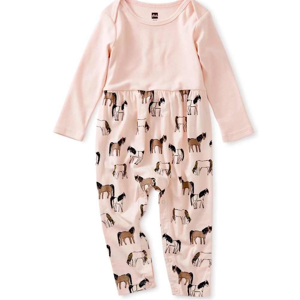 Tea Collection - Pink Mix It Up Baby Romper - Painted Ponies Horses 9-12 months